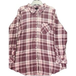 Torrid Lizzie Crinkle Gauze Button Up Tunic Plaid Pink Boho Plus 2X‎ NWT